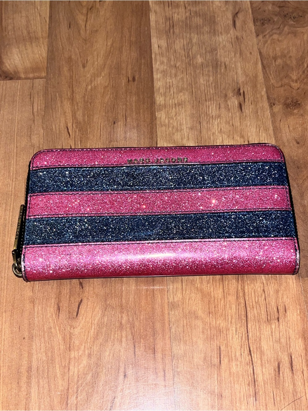 Marc Jacobs Glitter Stripe Zip-Around Wallet in Pink and Navy